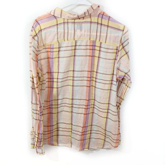 Old Navy Sheer Plaid Long Sleeve Button Front Top Large - Picture 3 of 8